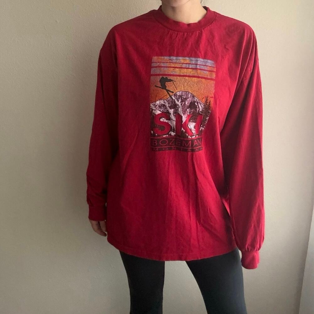 Bozeman Montana Red Longsleeve T-Shirt ski snowboard apres ski outdoors granola